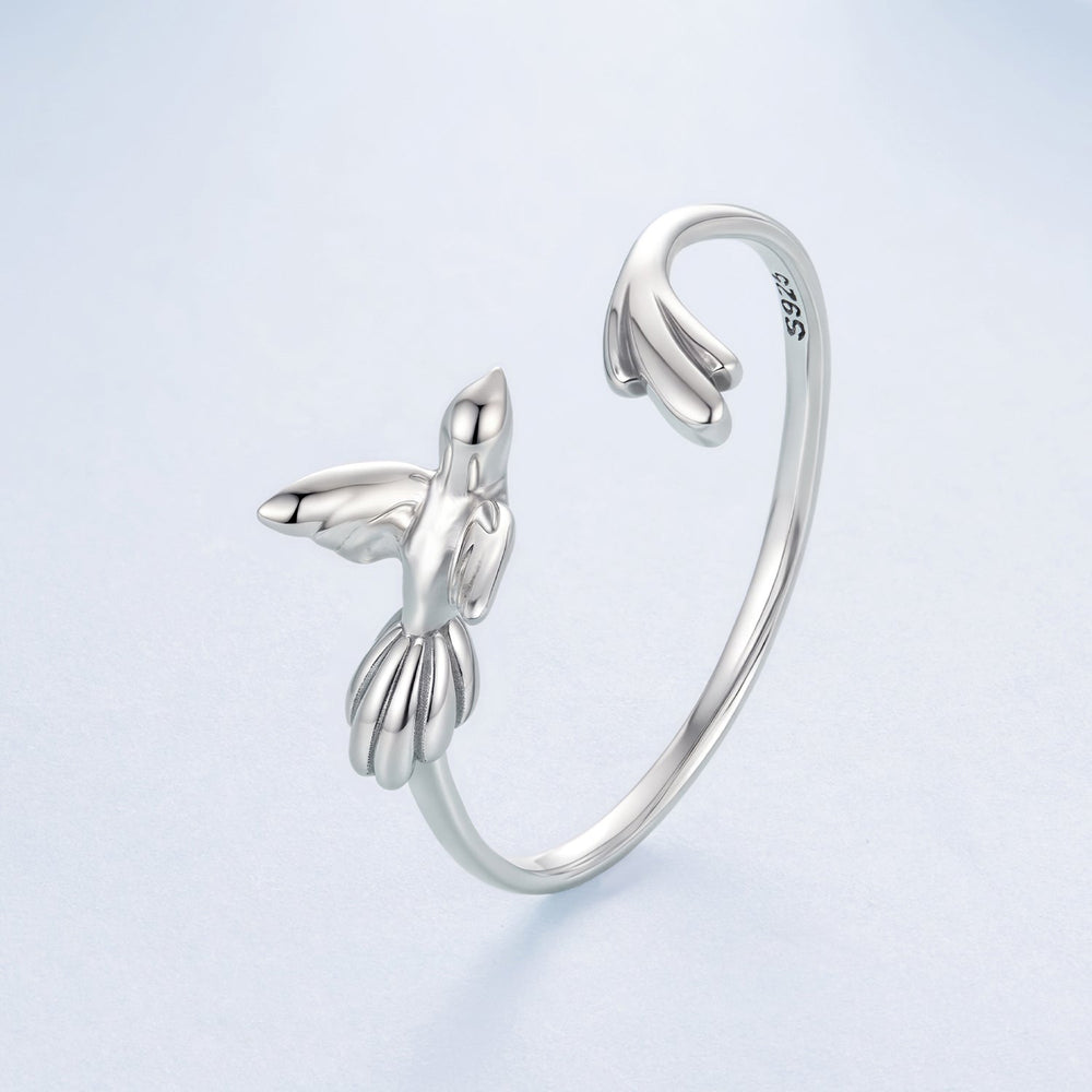 925 Sterling Silver Oxidized Silver Bird Ring for Women - 0.14cm Width, 0.7cm Bird Size