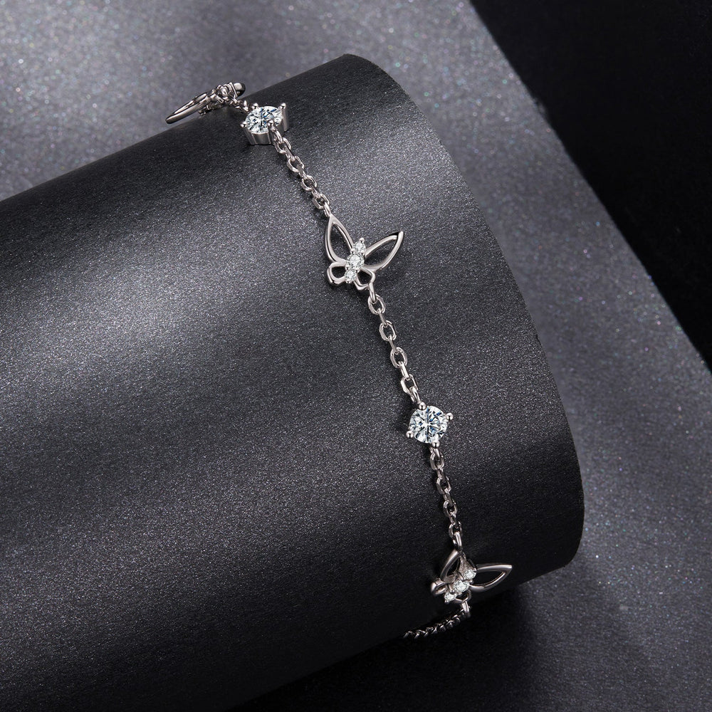 925 Sterling Silver White Gold Plated Bracelet with Moissanite, 15+6cm, for Women