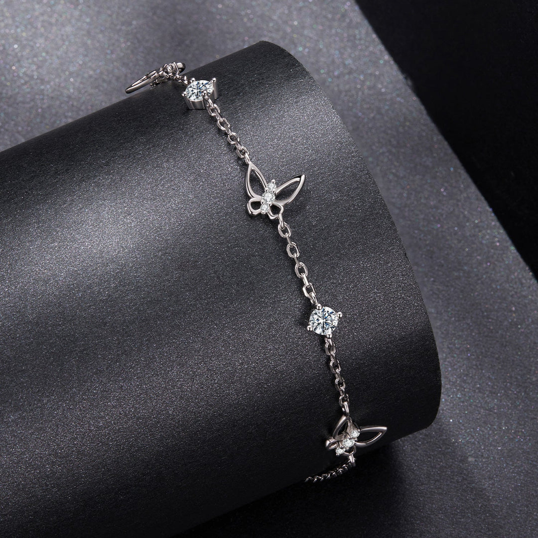 925 Sterling Silver White Gold Plated Bracelet with Moissanite, 15+6cm, for Women