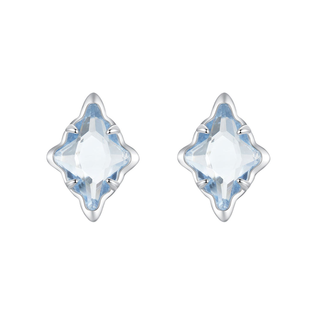 925 Sterling Silver Earrings with Transparent Glass and White Gold Plating