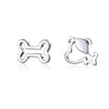 925 Sterling Silver Earrings for Women, 0.5-0.6cm, Bone and Dog Design, Platinum Plated