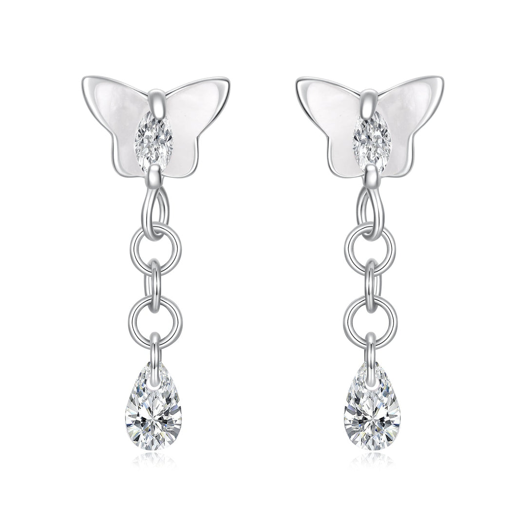 925 Sterling Silver & Brass Earrings with White Gold Plating, 2.0x0.8cm for Women