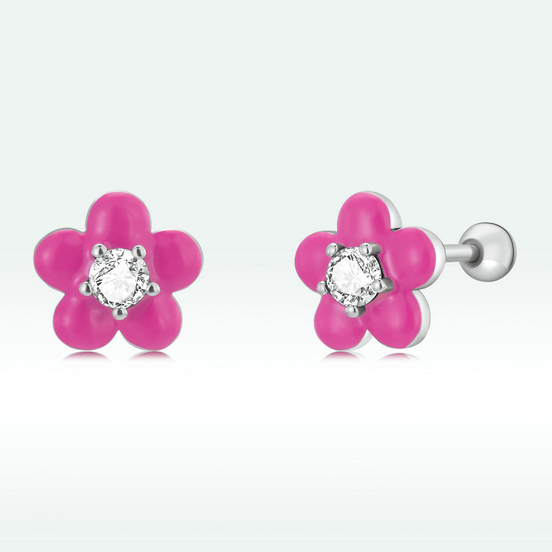 S925 Sterling Silver CZ Pavé Enamel Oxidized Earrings