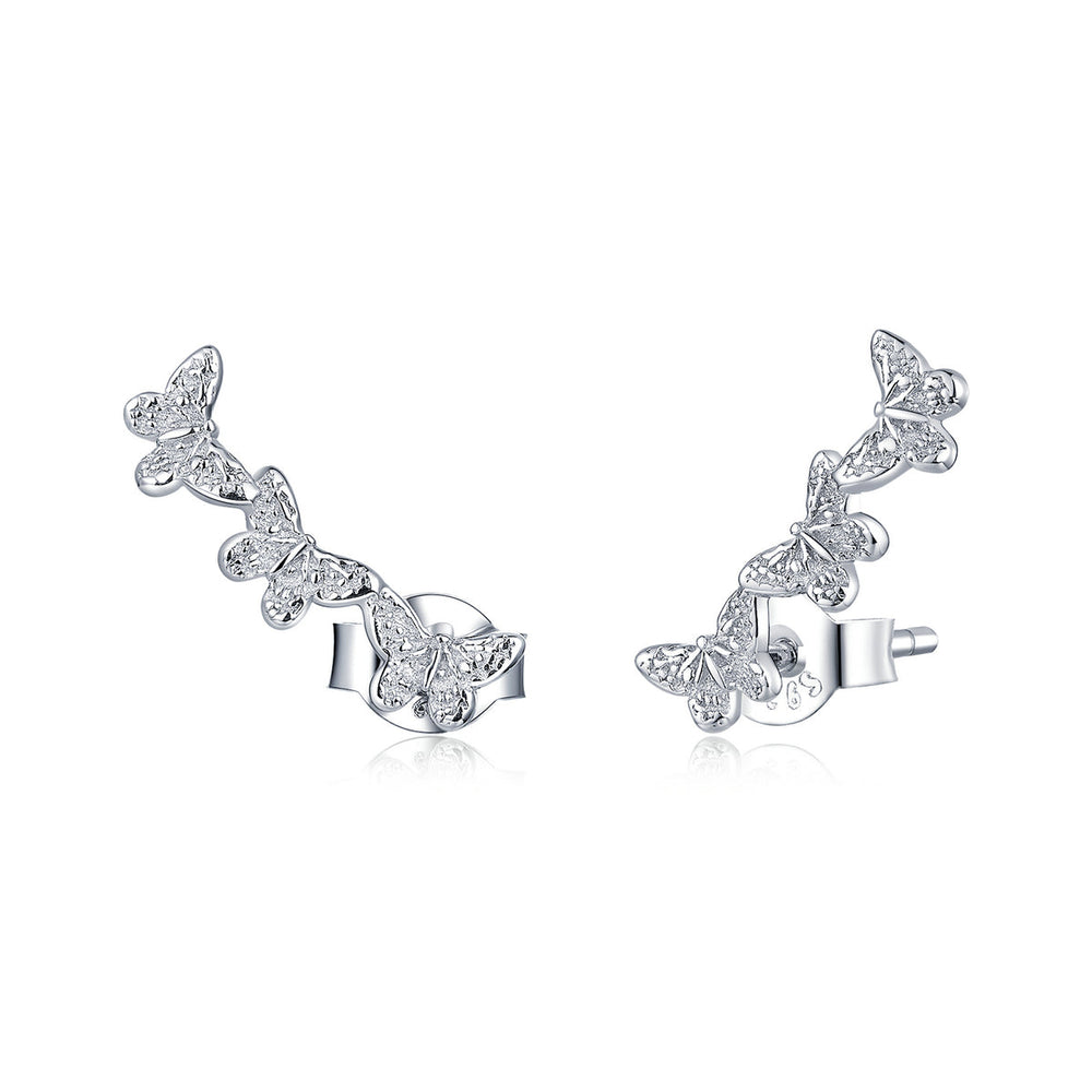 925 Sterling Silver Earrings - 1.4x0.5 cm - Platinum Plated for Women
