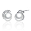 925 Sterling Silver Pavé Setting Earrings with Quality Shell Pearl