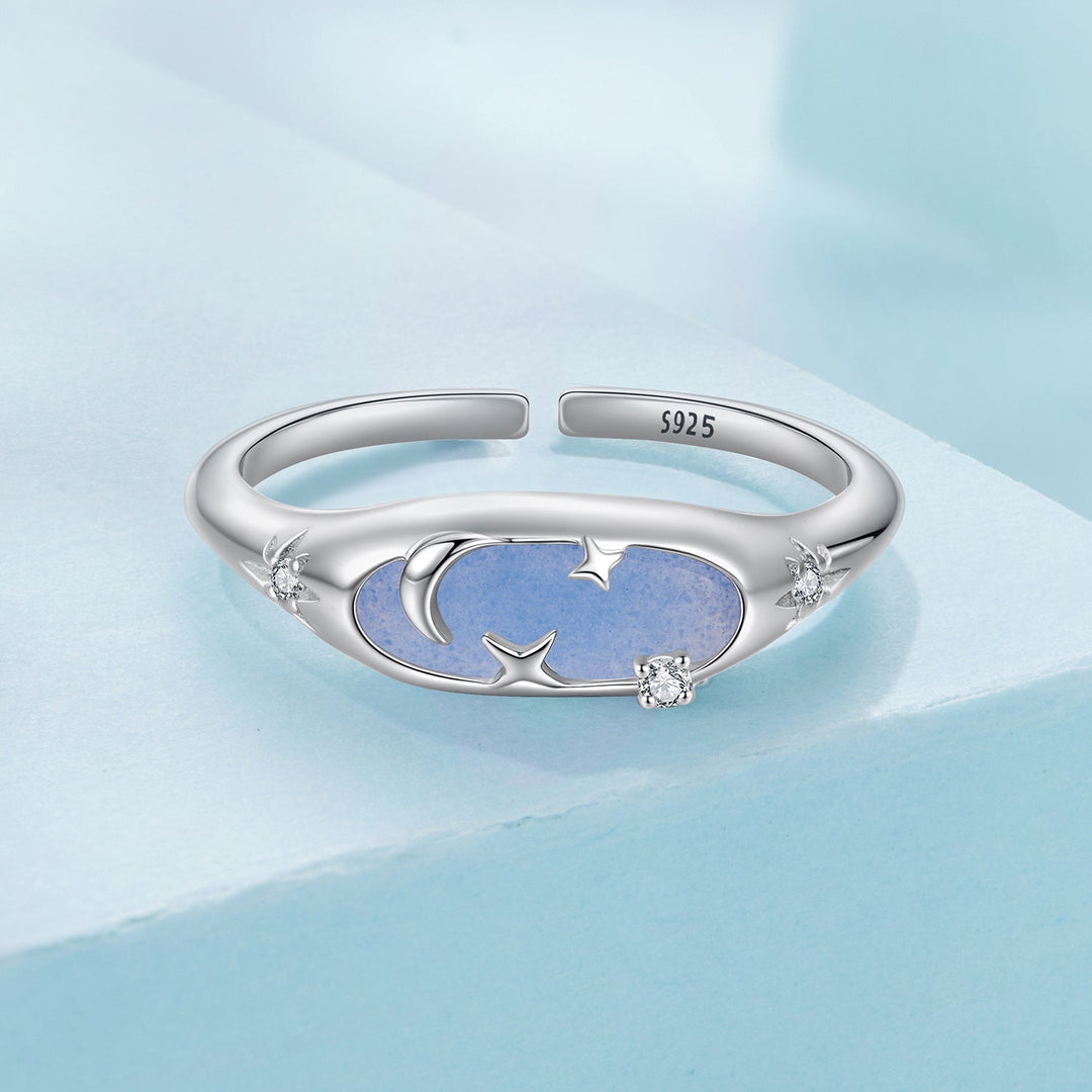 925 Sterling Silver & White Gold Luminous Stone Ring for Women