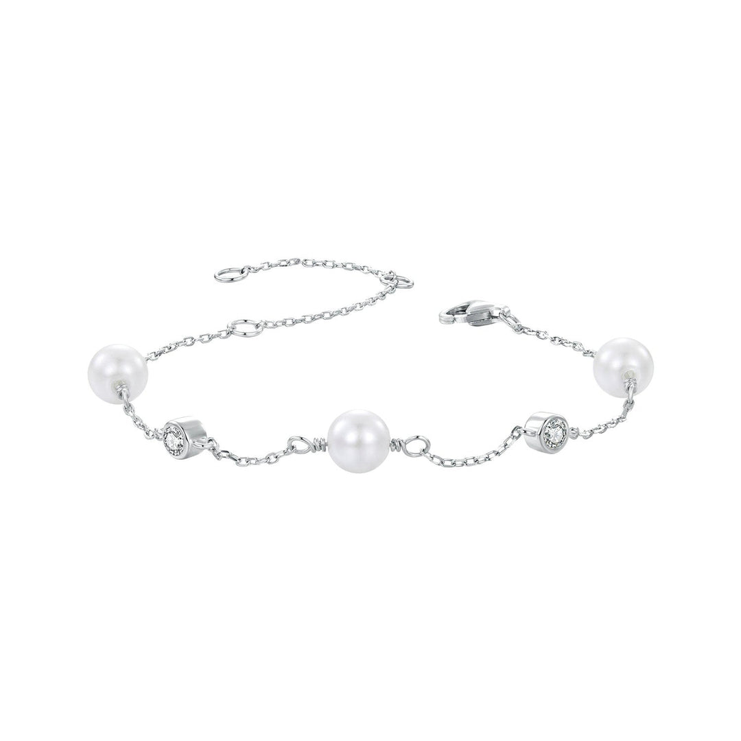 925 Sterling Silver 3mm Moissanite & Shell Pearl Bracelet for Women