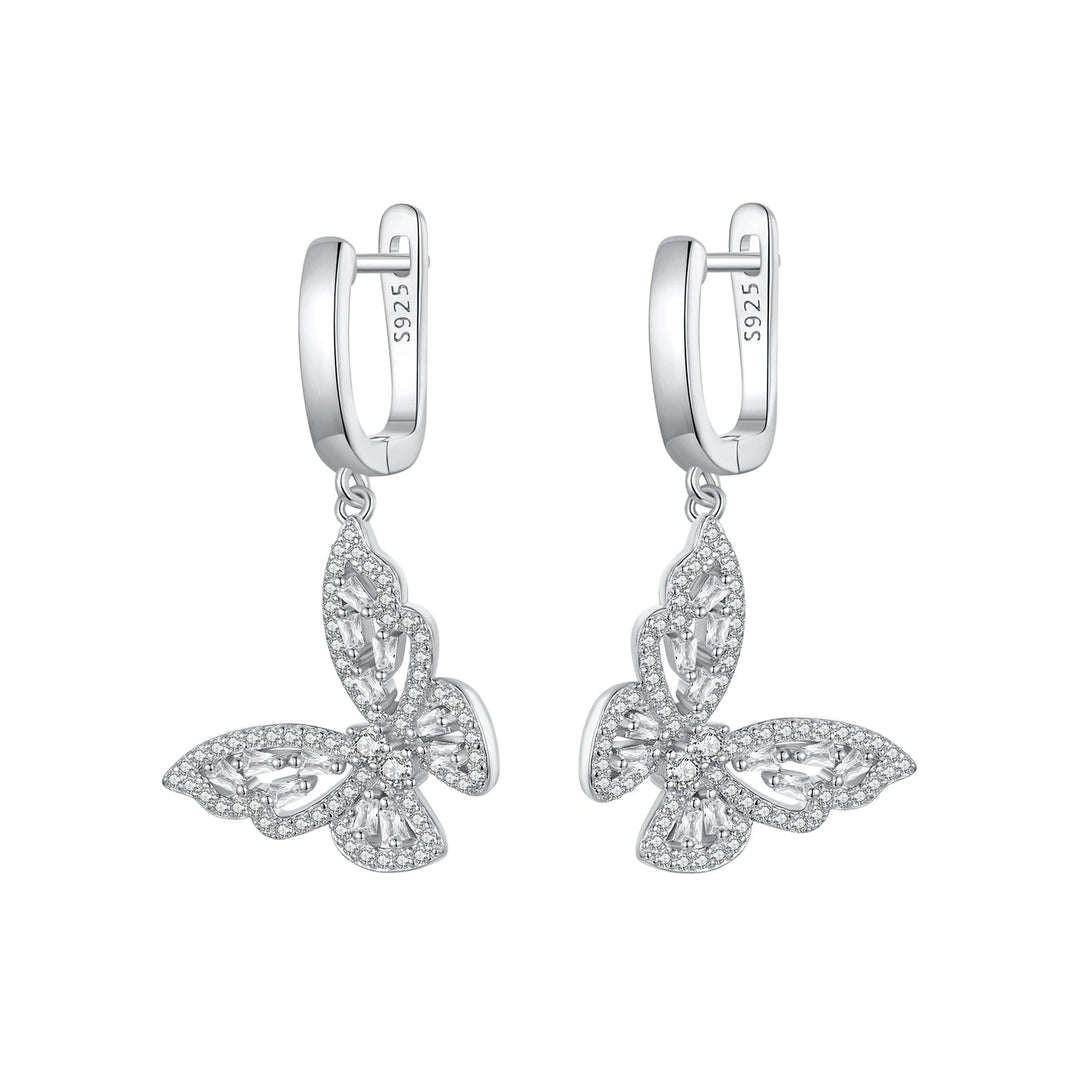 925 Sterling Silver Earrings with Pavé Setting CZ, 37x19mm for Women