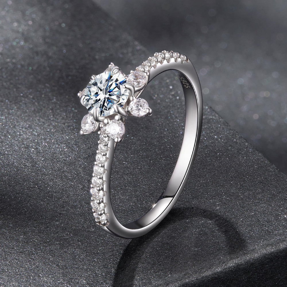 925 Sterling Silver Pavé Moissanite Ring with CZ - Size 6