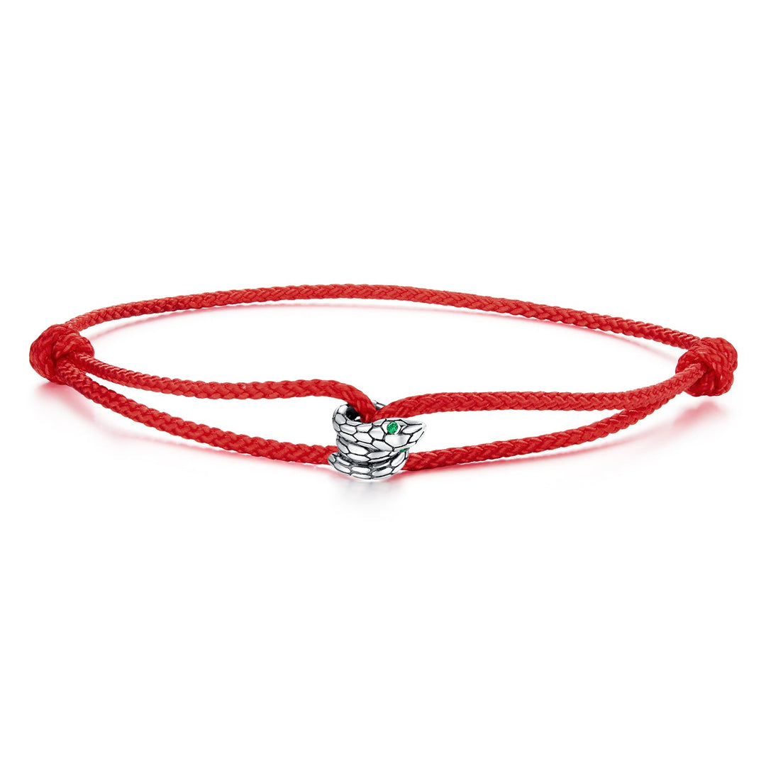 925 Sterling Silver Adjustable Bracelet with CZ and Cotton Rope for Women