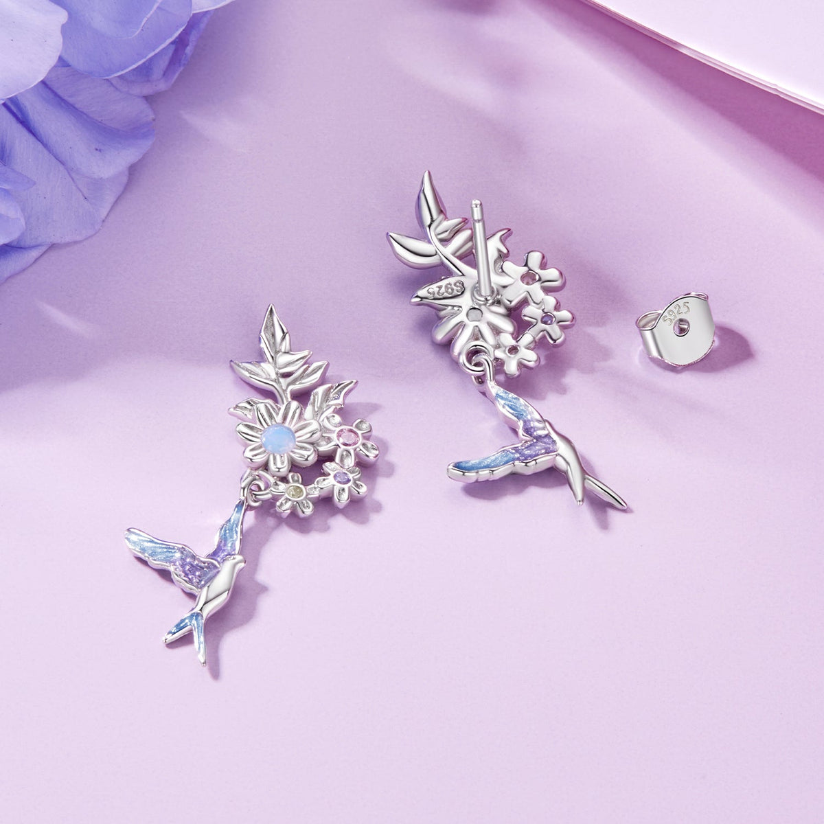 925 Sterling Silver Earrings with Nano Opal Stone and White Gold Plating - image 4 of 7