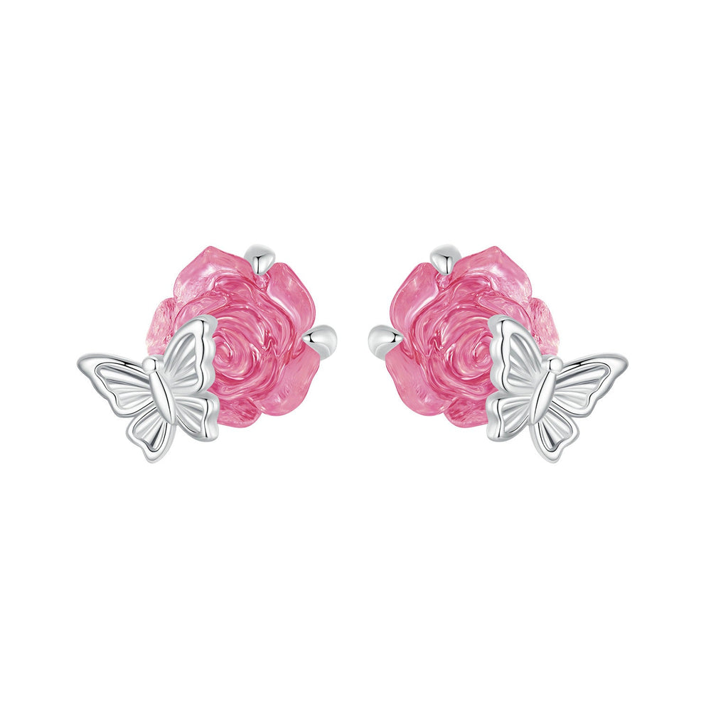 925 Sterling Silver White Gold Plated Resin Earrings 8x10mm for Women
