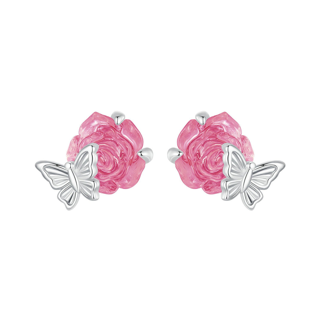 925 Sterling Silver White Gold Plated Resin Earrings 8x10mm for Women