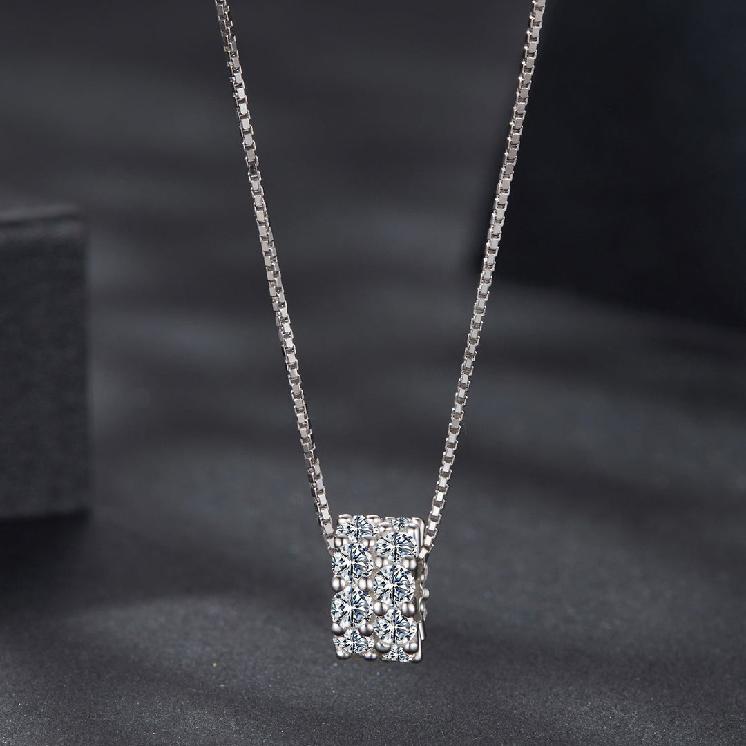 925 Sterling Silver & Moissanite Necklace, 40+5cm Length, White Gold Plated, Women's Jewelry