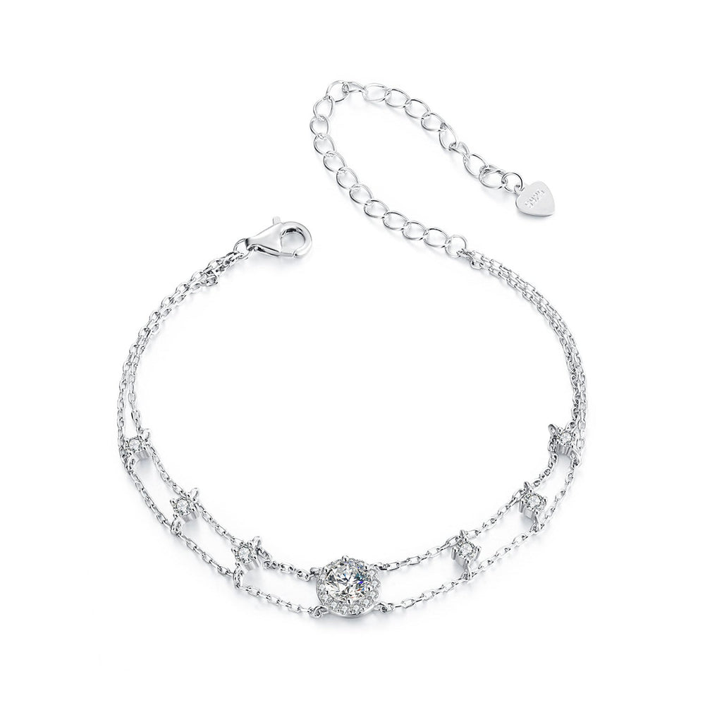 925 Sterling Silver 5.0mm Moissanite Bracelet with CZ and White Gold Plating for Women