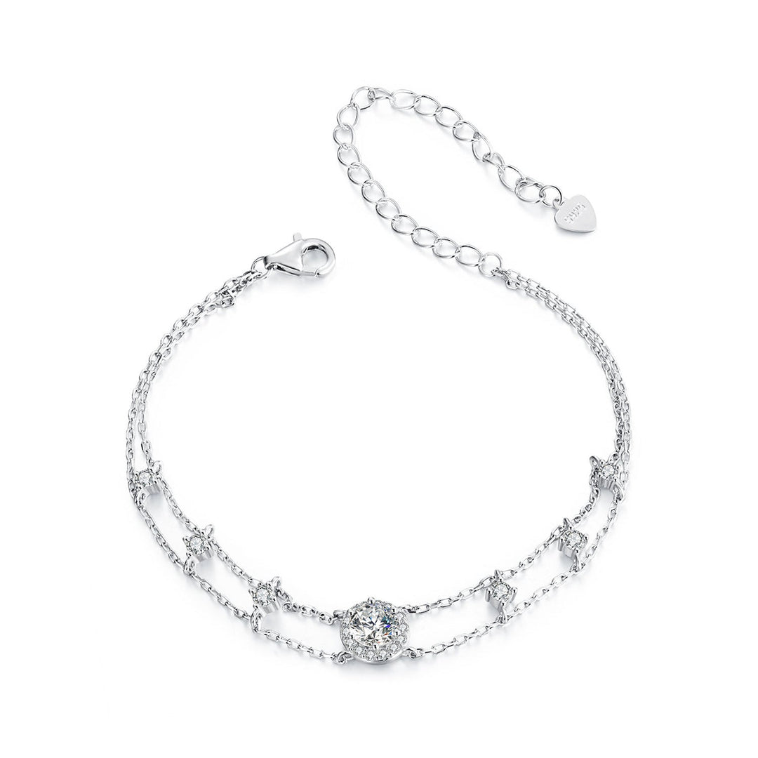 925 Sterling Silver 5.0mm Moissanite Bracelet with CZ and White Gold Plating for Women