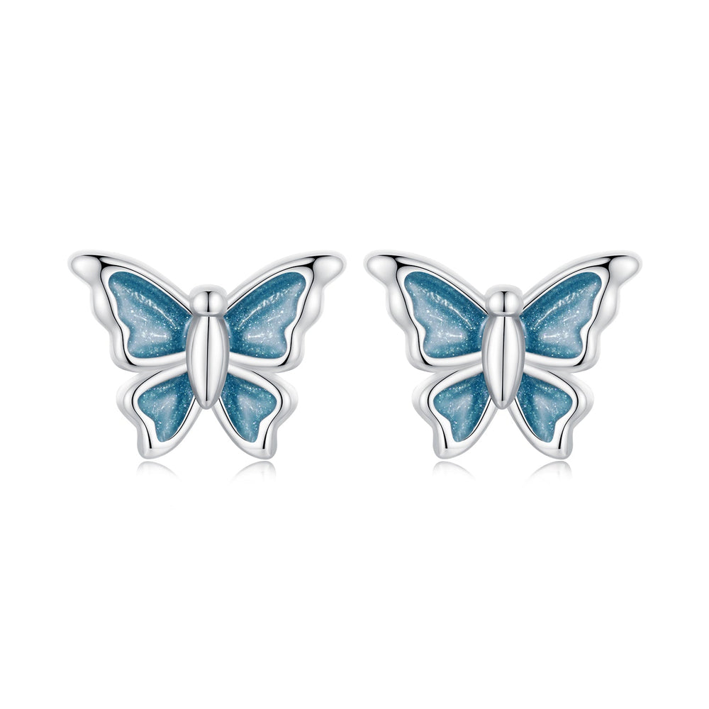 S925 Sterling Silver Earrings with Enamel Process, 6*8mm, Plated Platinum for Women