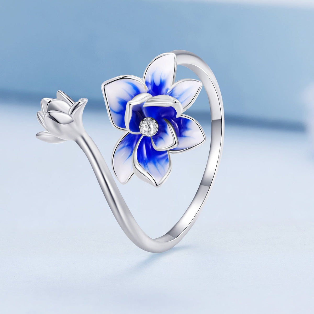 Anillo de plata de ley 925 con flor de esmalte