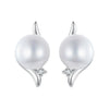 925 Sterling Silver Natural Pearl & CZ Earrings Plated in Platinum