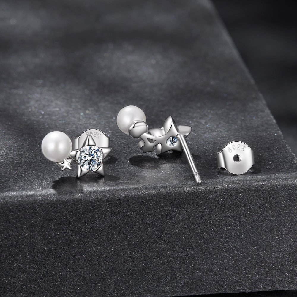 925 Sterling Silver 0.20 Carat Moissanite Earrings with Synthetic Pearl for Women