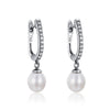 925 Sterling Silver Freshwater Pearl Earrings with Pavé Setting CZ for Women