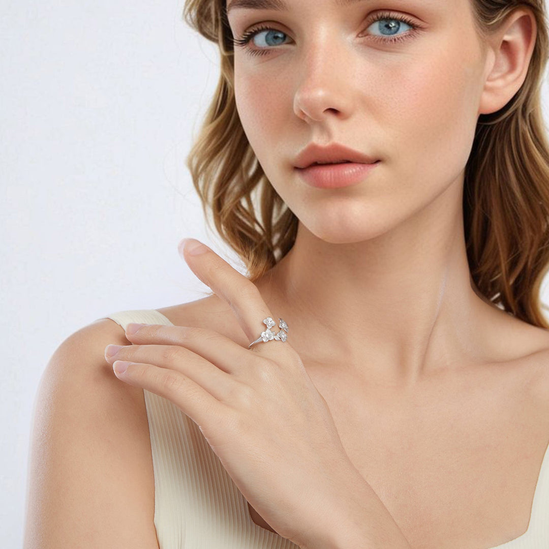 925 Sterling Silver Women's Ring with Pavé Set CZ and White Gold Plating - Style E