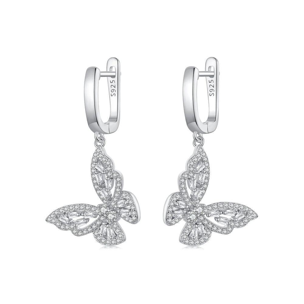 925 Sterling Silver Earrings with Pavé Setting CZ, 37x19mm for Women