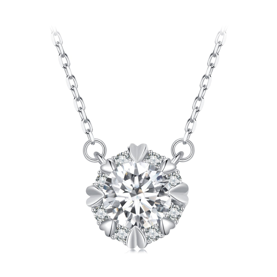 925 Sterling Silver Moissanite 1.0 Carat Necklace with Pavé Setting for Women