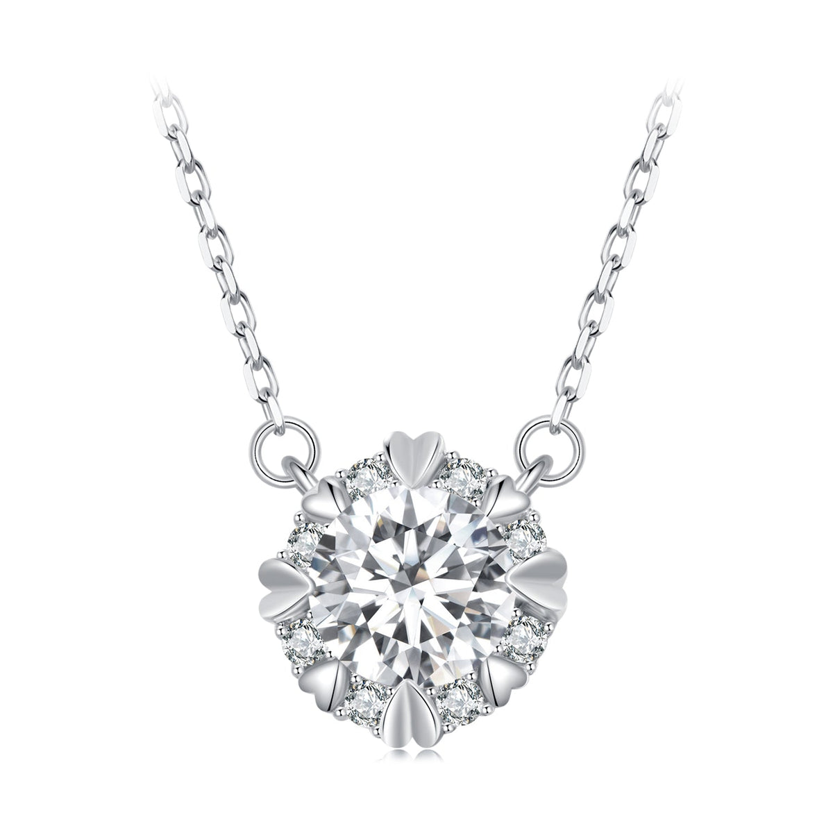 925 Sterling Silver Moissanite 1.0 Carat Necklace with Pavé Setting for Women