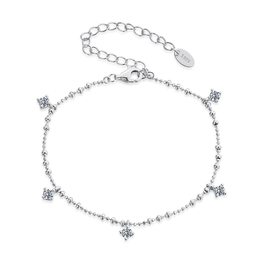 925 Sterling Silver & Moissanite Bracelet for Women - 15+6cm, Plated White Gold