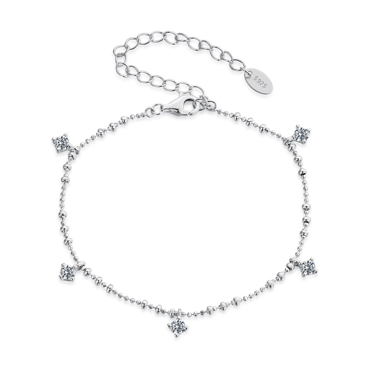 925 Sterling Silver & Moissanite Bracelet for Women - 15+6cm, Plated White Gold