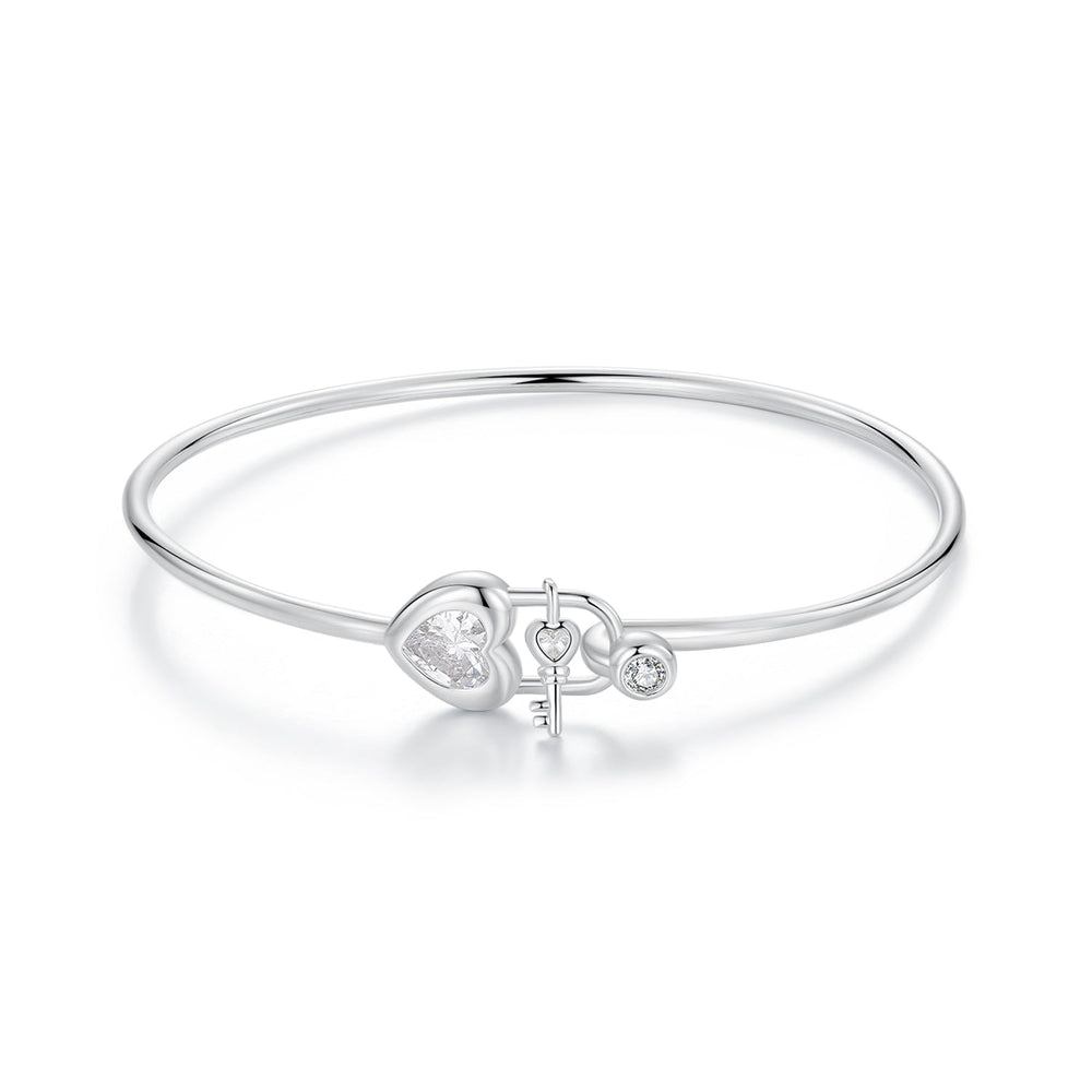 925 Sterling Silver Bracelet with CZ, 17mm, White Gold Plated, For Women