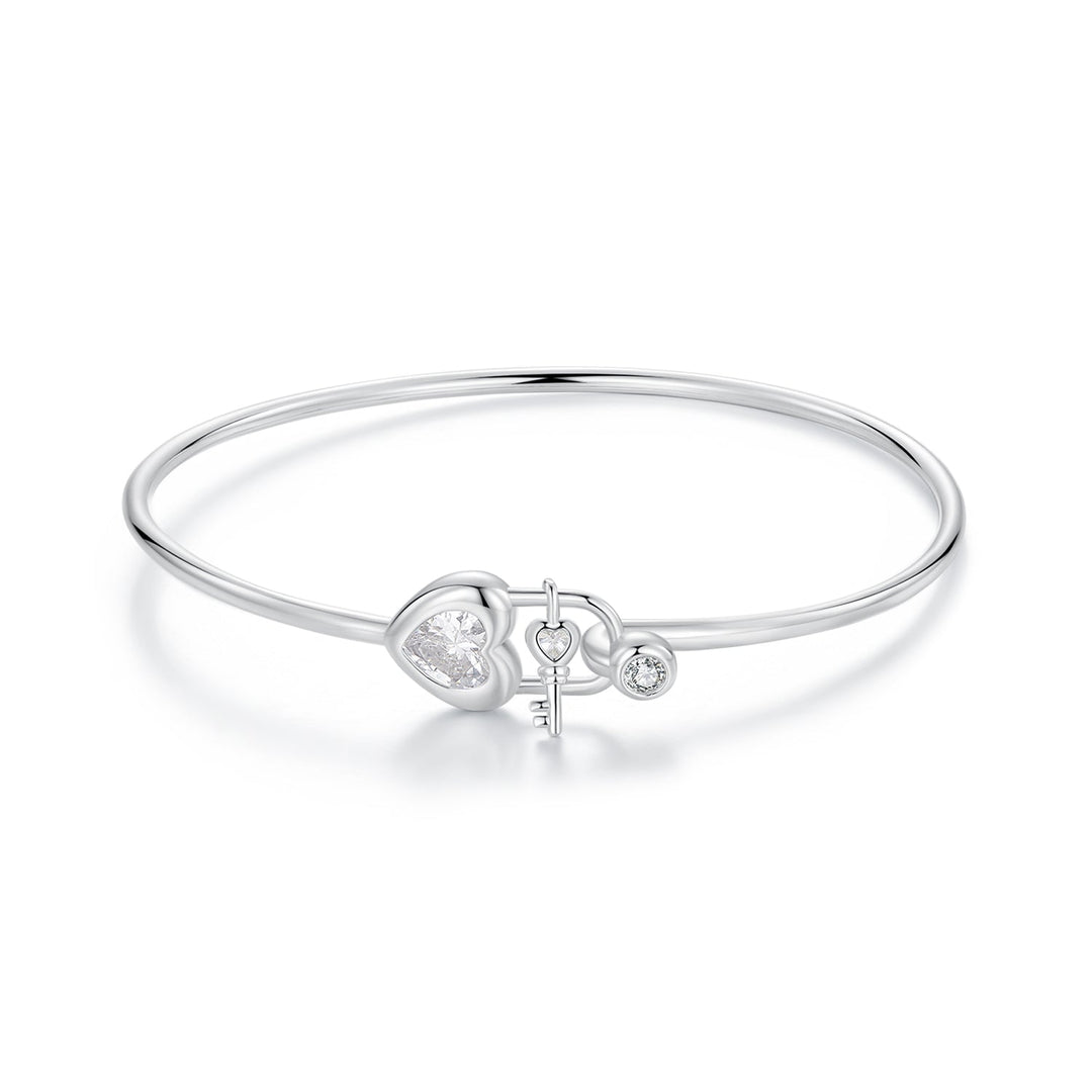 925 Sterling Silver Bracelet with CZ, 17mm, White Gold Plated, For Women