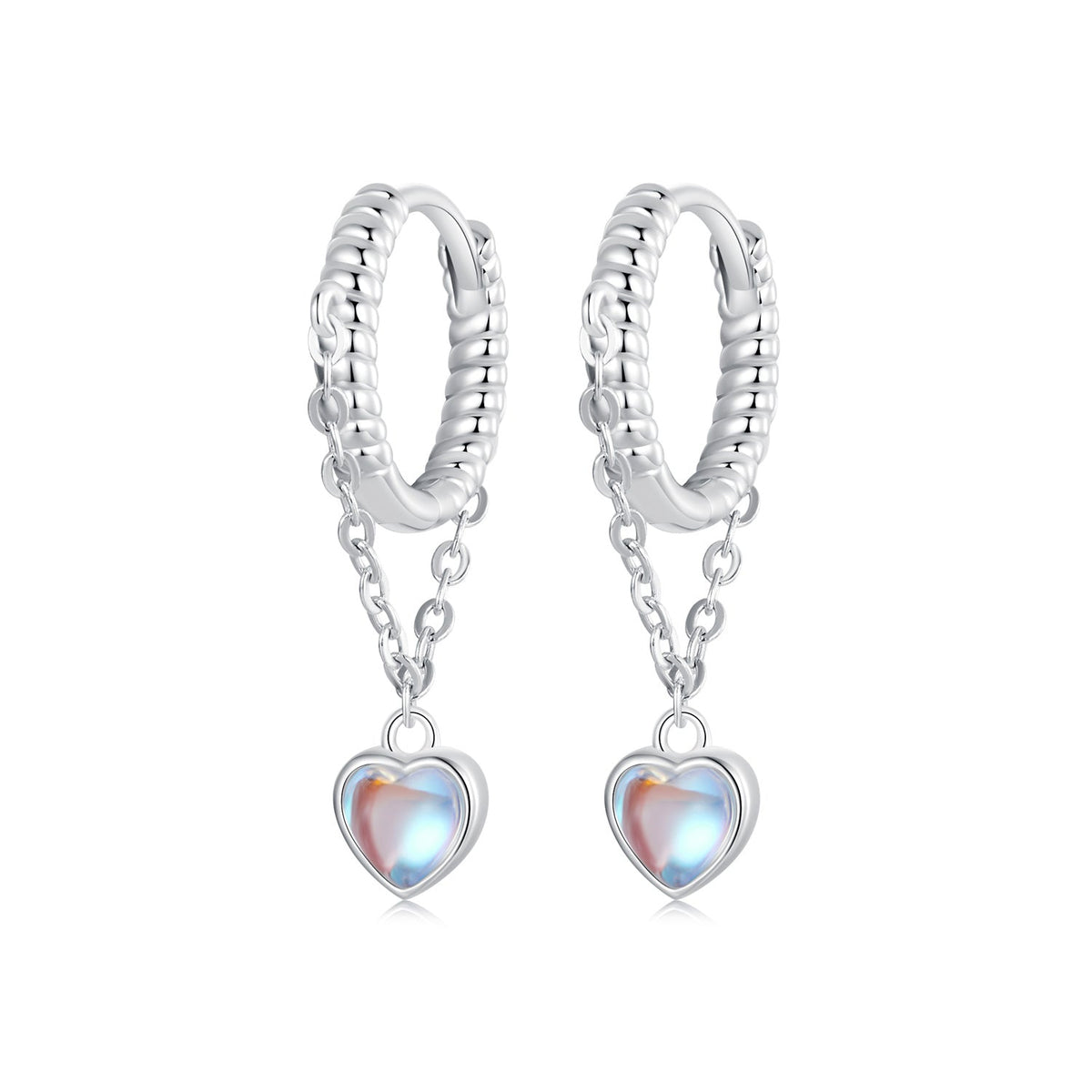 925 Sterling Silver White Gold Plated Moonstone Earrings 23x5mm for Women - image 2 of 7