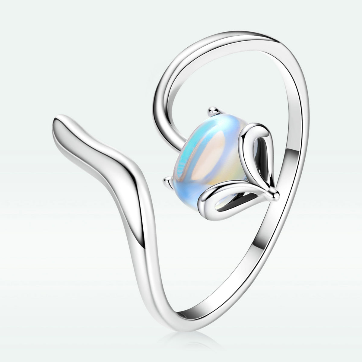 Anillo de Plata de Ley 925 con Piedra Lunar Genuina de 0.8 Quilates para Mujer