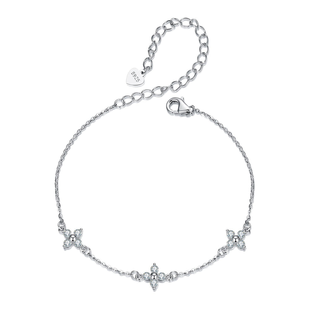 925 Sterling Silver & Plated White Gold Moissanite Bracelet 15+6cm for Women