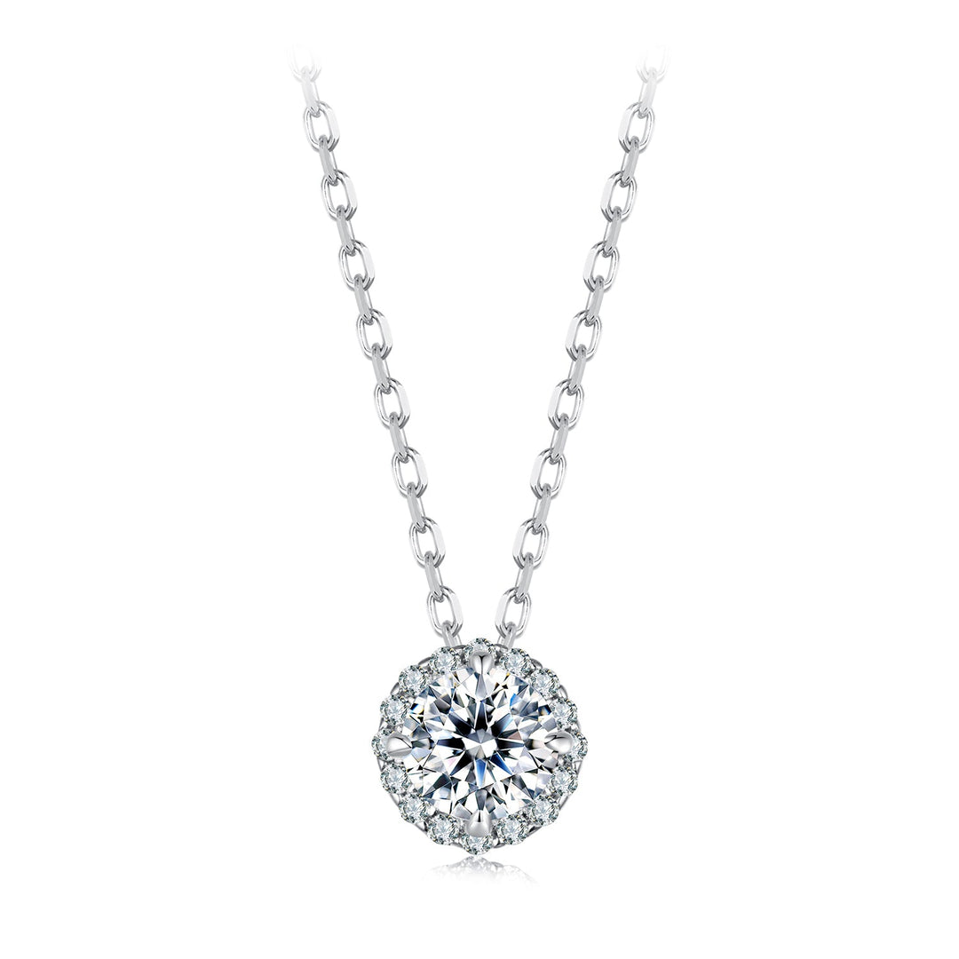 925 Sterling Silver Moissanite Necklace 40+5cm with Pavé Setting for Women