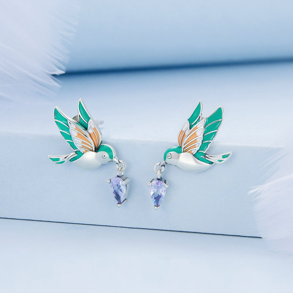 925 Sterling Silver Enamel Pavé Setting CZ Earrings