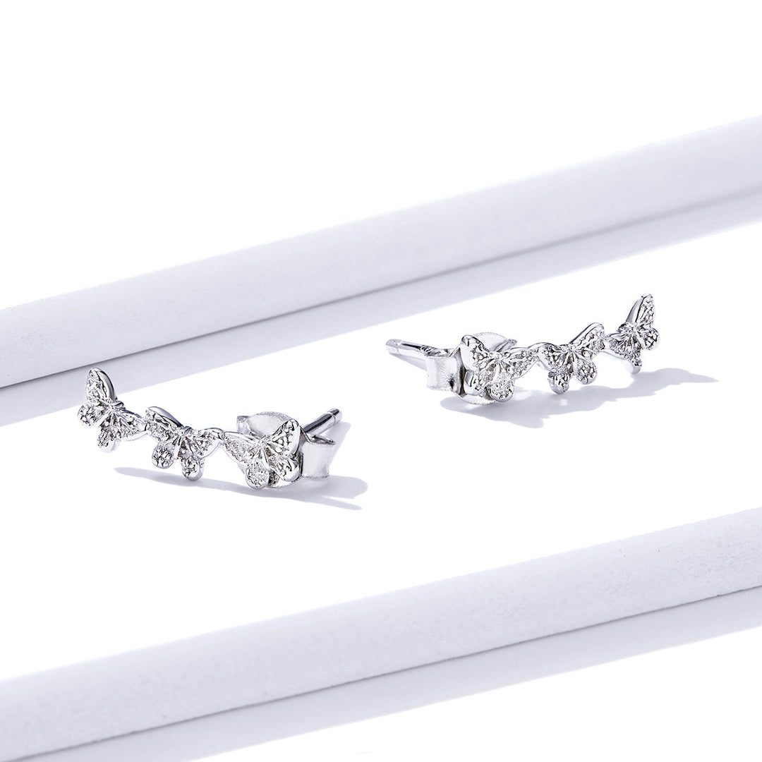 925 Sterling Silver Earrings - 1.4x0.5 cm - Platinum Plated for Women