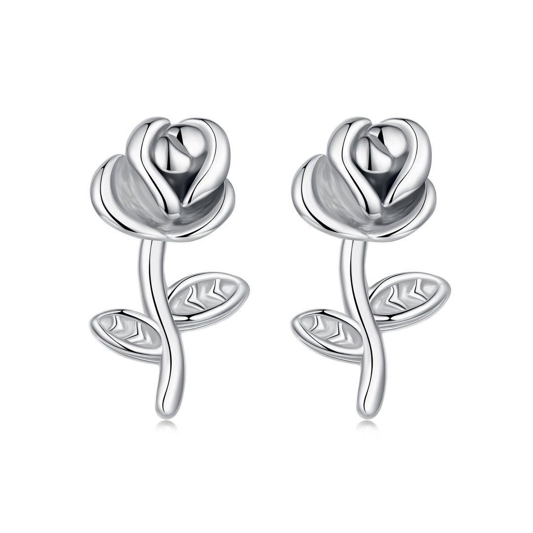 925 Sterling Silver Earrings plated with White Gold, 0.9*0.5cm for Women