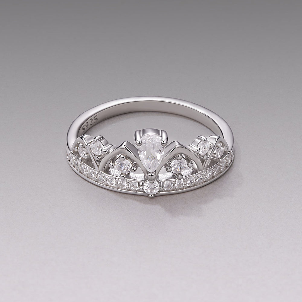 925 Sterling Silver Pavé Setting CZ White Gold Plated Ring Size 6 for Women