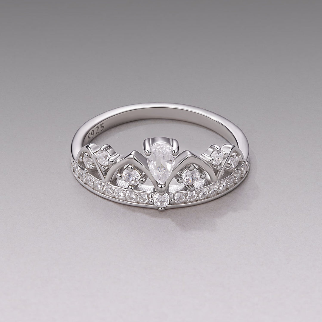925 Sterling Silver Pavé Setting CZ White Gold Plated Ring Size 6 for Women