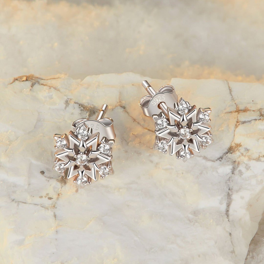 925 Sterling Silver Earrings with Pavé Setting CZ and White Gold Plating