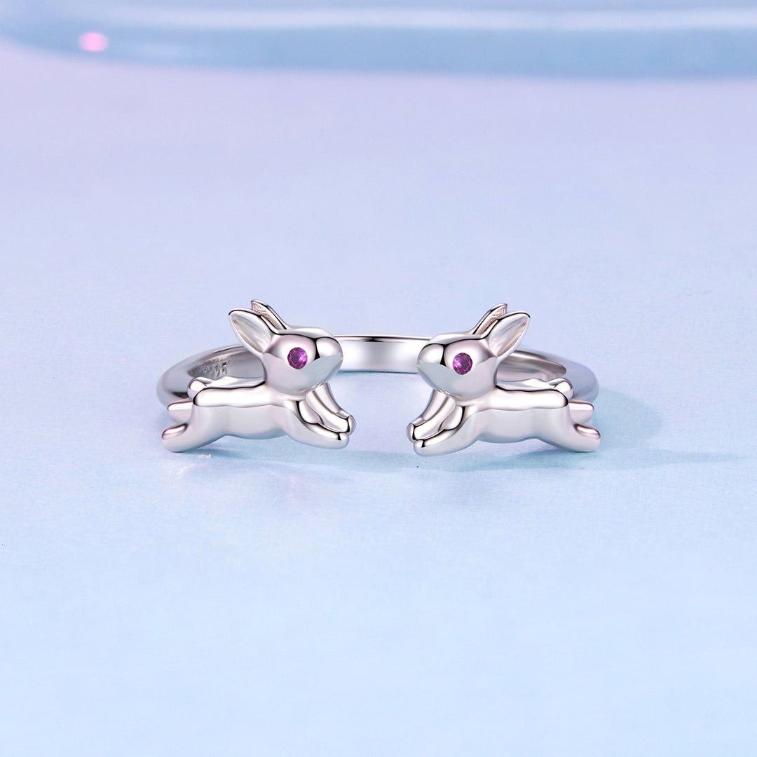 925 Sterling Silver Rabbit Ring with Pavé Setting CZ in White Gold for Women