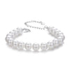 925 Sterling Silver Adjustable White Gold Plated Bracelet with Synthetic Pearl for Women