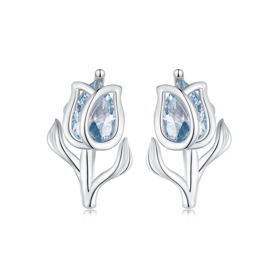925 Sterling Silver Synthetic Spinel Earrings with Platinum Plating - 12x7mm