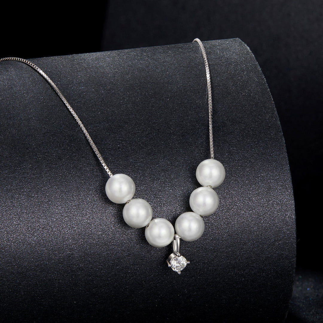 925 Sterling Silver Moissanite & Quality Shell Pearl Adjustable Necklace for Women