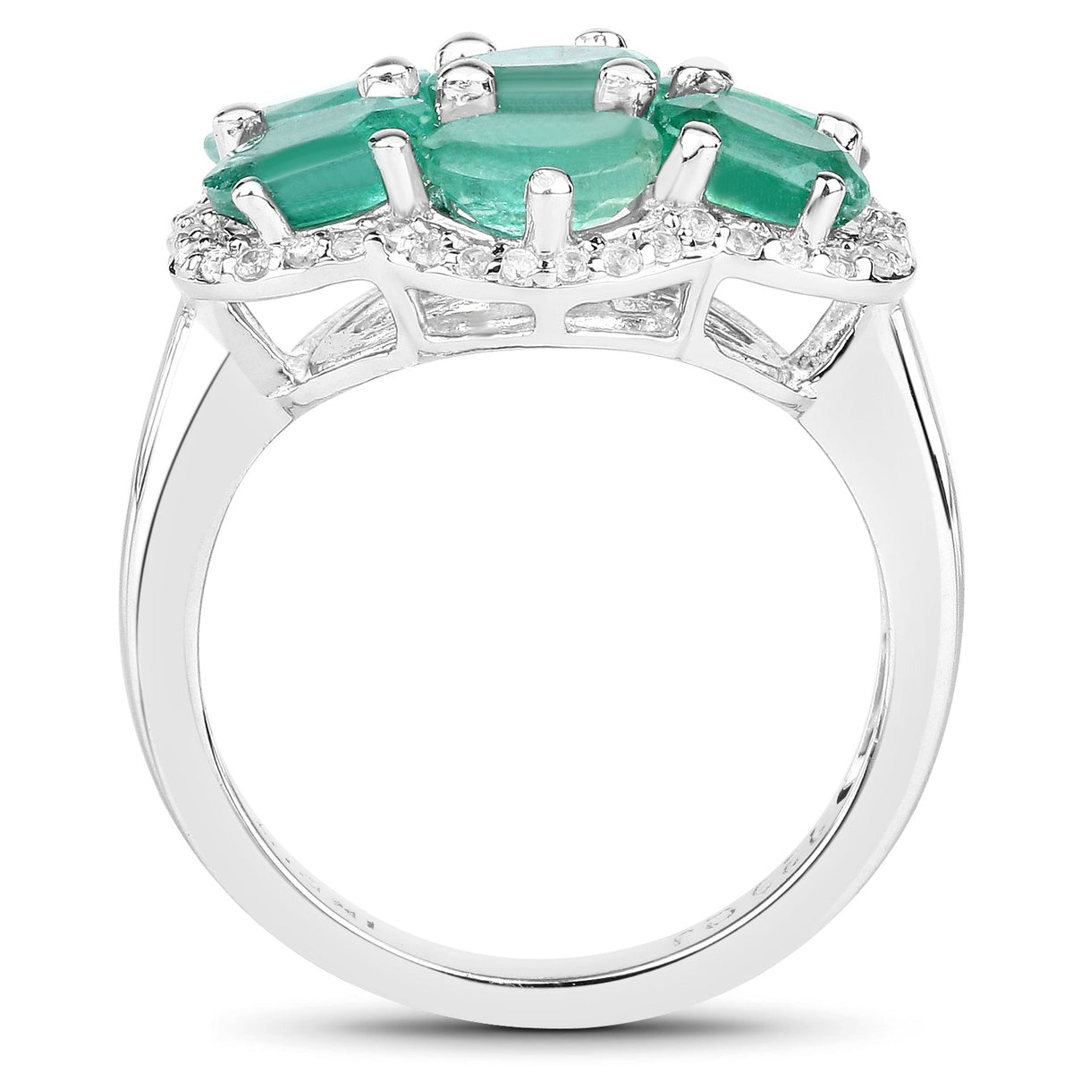 Anillo de plata de ley .925 con esmeralda zambiana auténtica de 3.33 quilates y circonita blanca