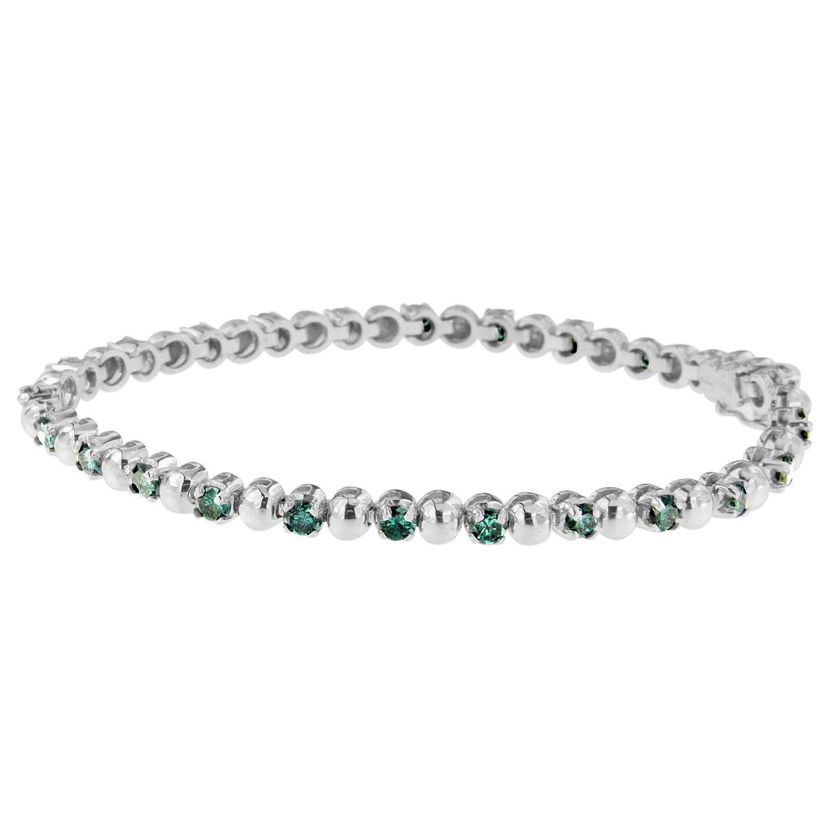 Pulsera de diamantes azules de corte redondo de oro blanco de 14 quilates (3,00 quilates en total, color azul, claridad)