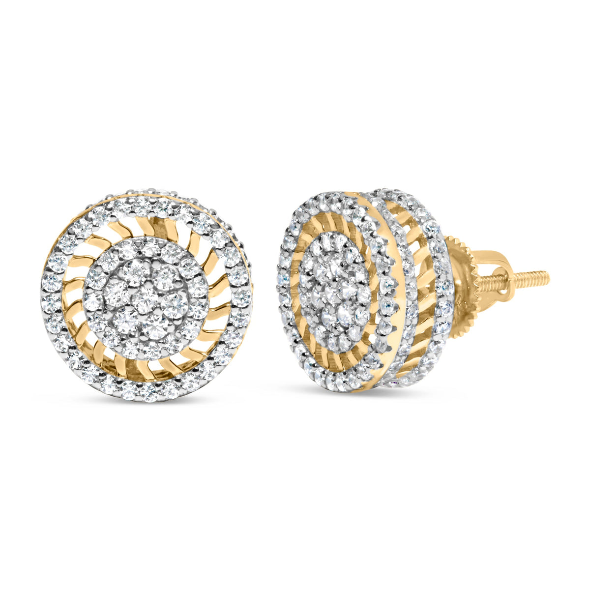 Pendientes tipo dormilona de halo de diamante estilo rayo de sol radiante de oro amarillo de 10K y 1,00 quilates (Color I-J, Claridad I2-I3)